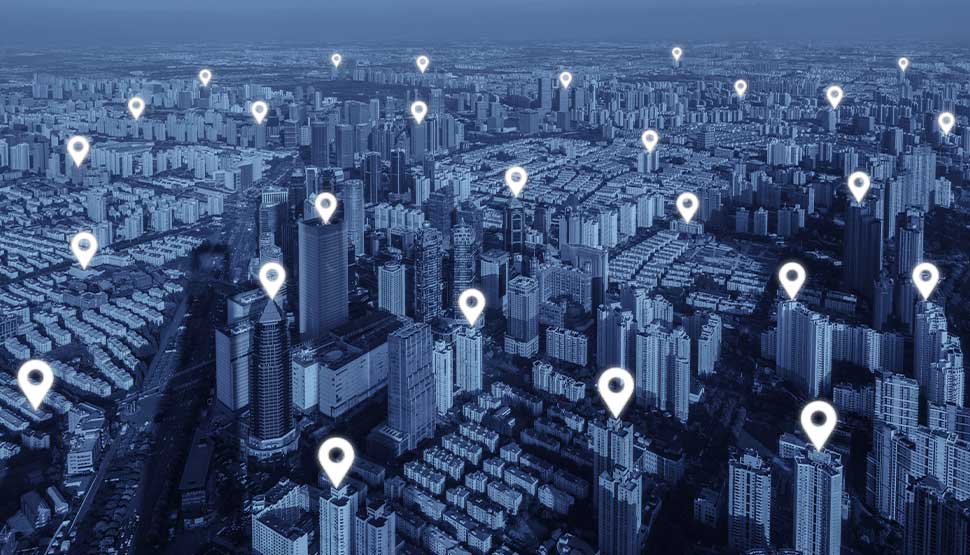city with map pins