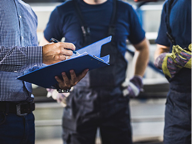 workers going over  protocol