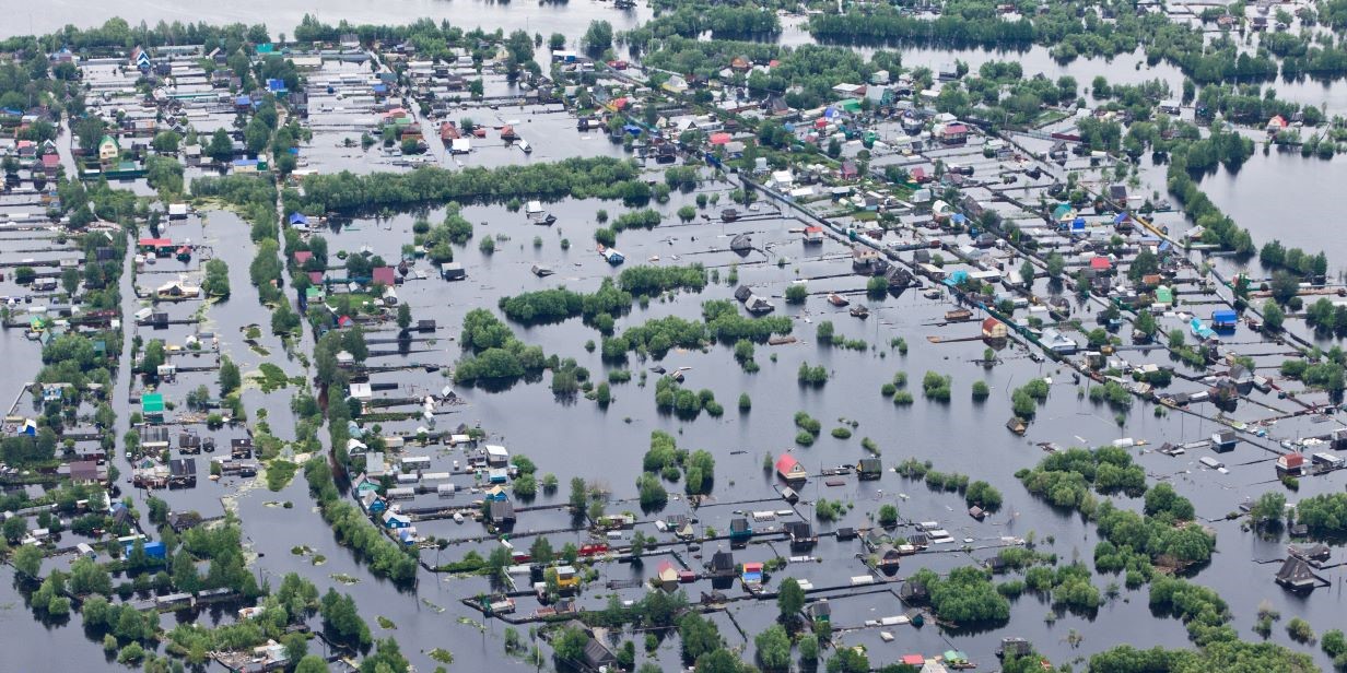 An aerial view of flooding.