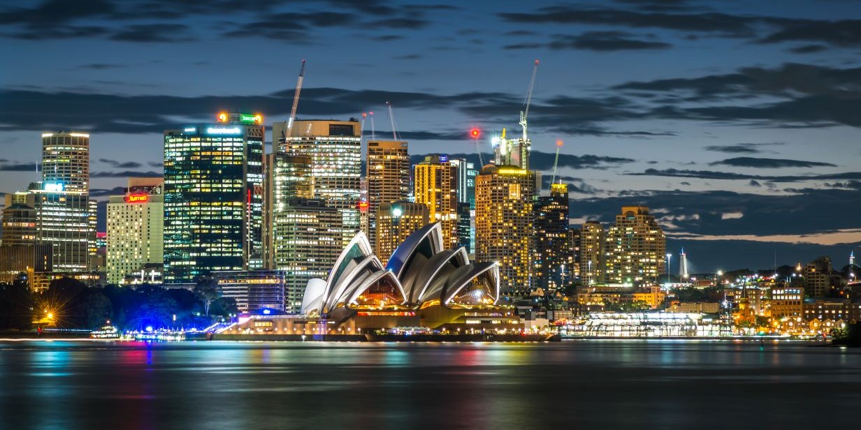 The Sydney skyline at night. 