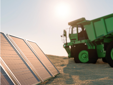 Mining-dump-truck-and-solar-panels