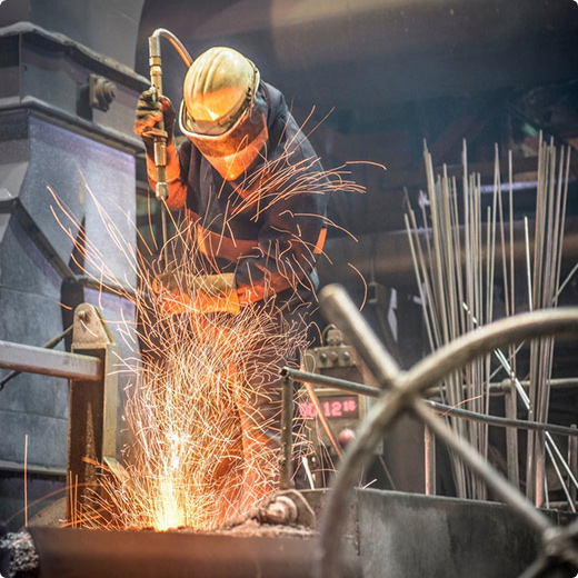 worker with a helmet yielding 