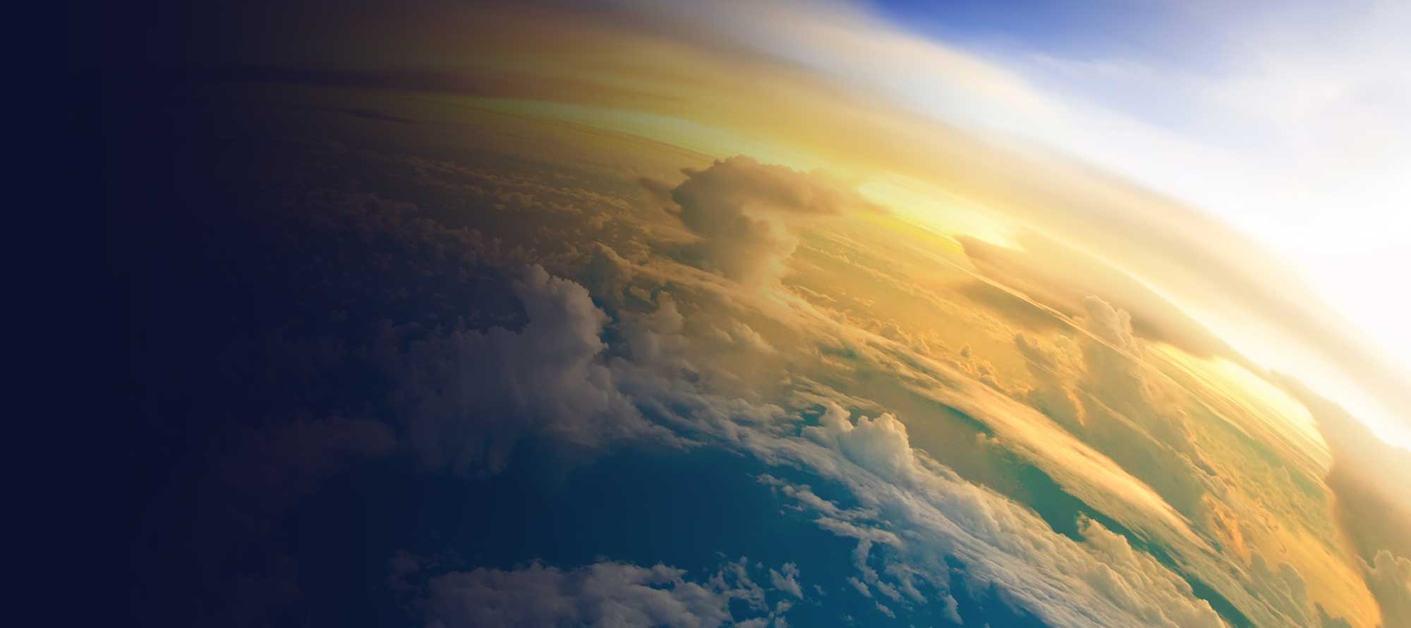earth from space with sunrise over clouds and atmosphere, global view of planet earth