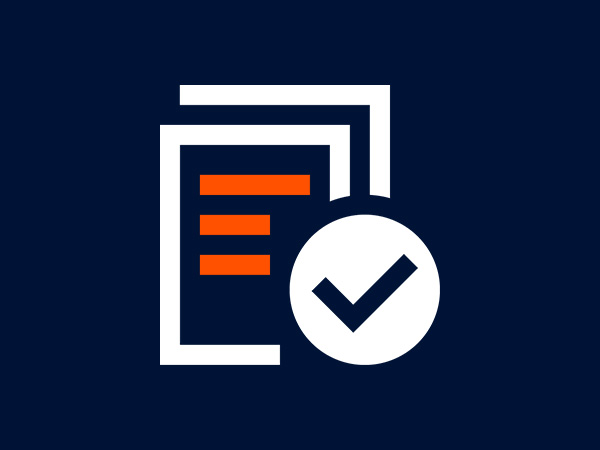 verified document icon representing completed requirements, compliance review, policy approval, audit completion, or certified documentation